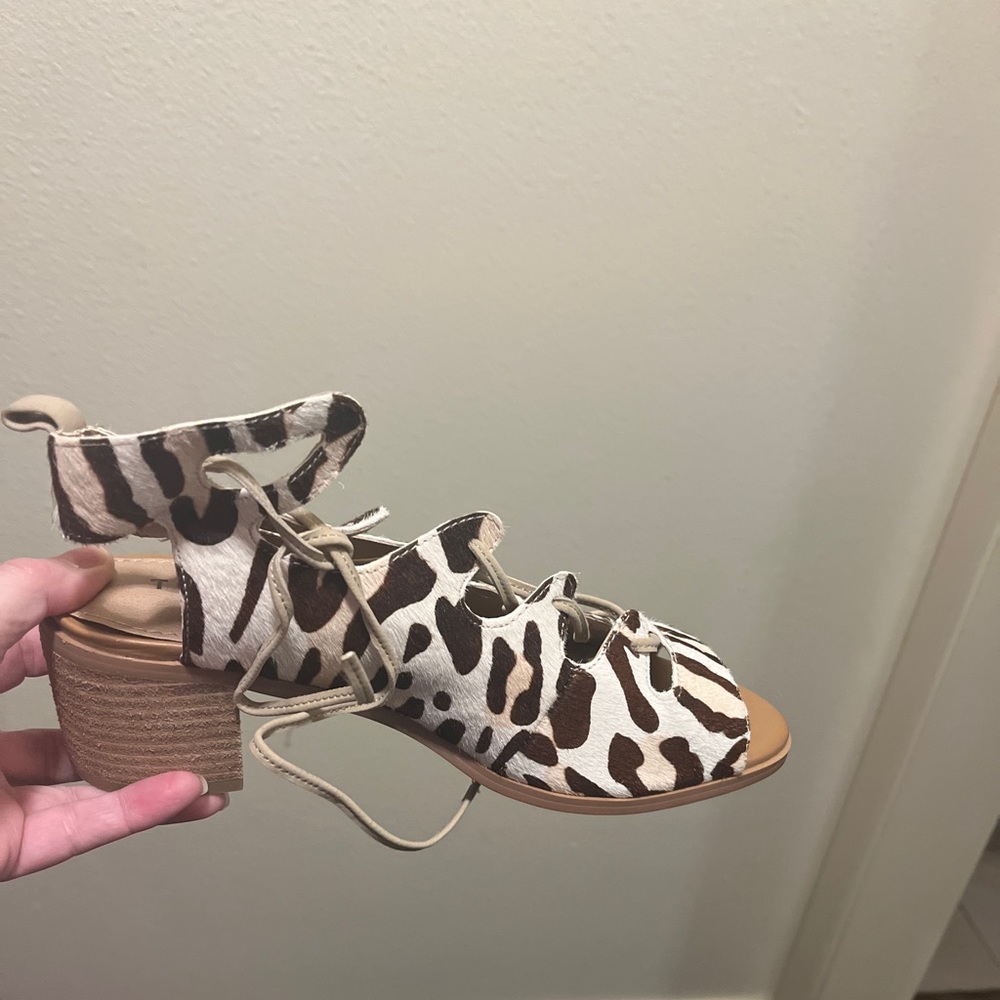 Torrid Cute animal print lace up stacked low heel.